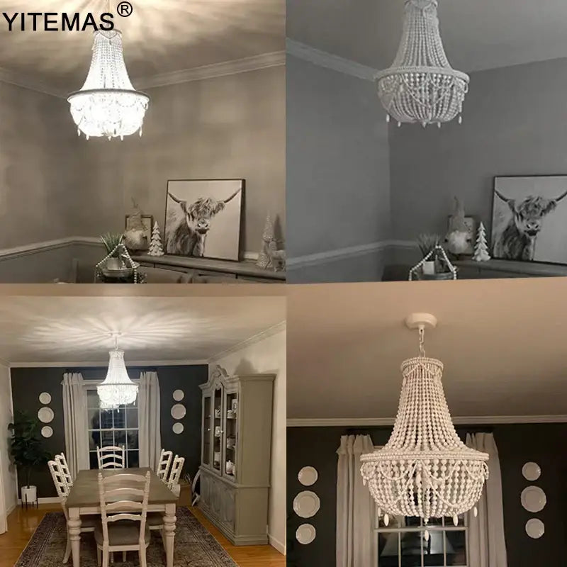 French country wood bead chandelier for bedroom or dining room