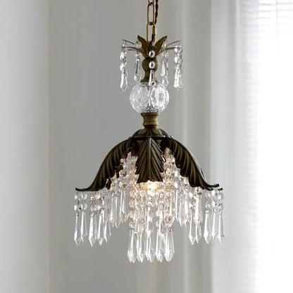 French countryside brass leaf crystal pendant light bedroom chandelier