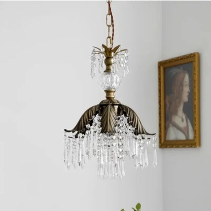 French countryside brass leaf crystal pendant light bedroom chandelier