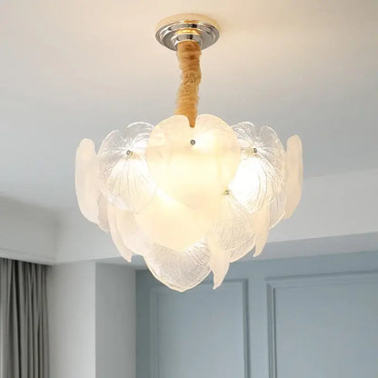 French cream crystal chandelier living room white petal glass light