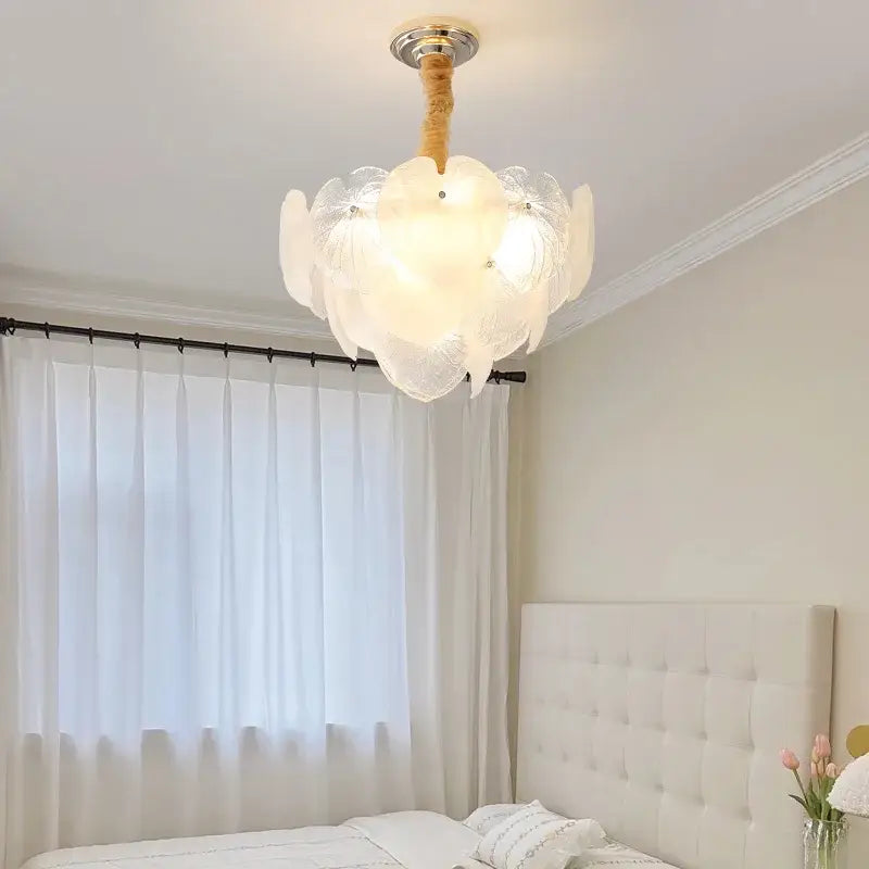 French cream crystal chandelier living room white petal glass light