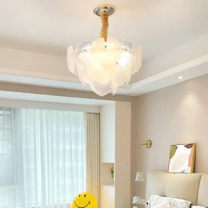 French cream crystal chandelier living room white petal glass light