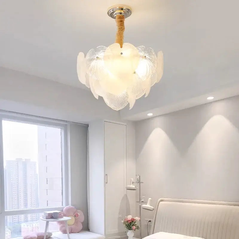 French cream crystal chandelier living room white petal glass light