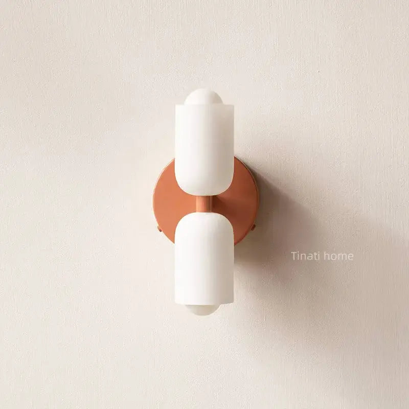 French cream double headed brass wall lamp for bedroom
