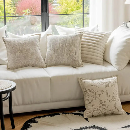 French cream jacquard floral pillow covers living room decor