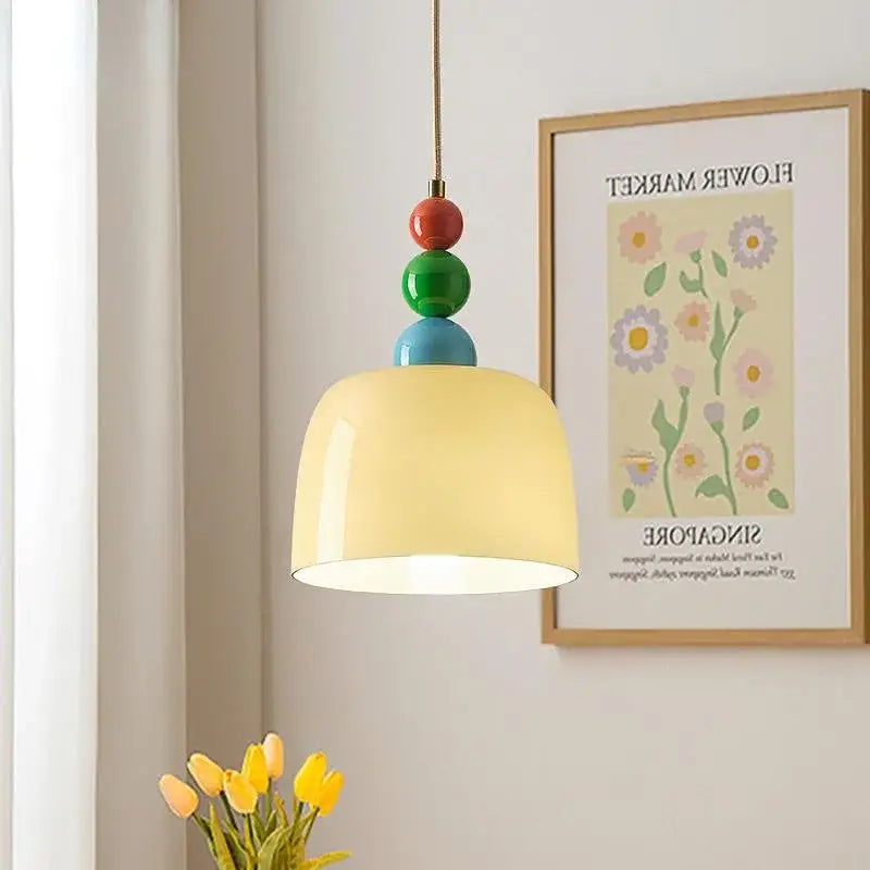 French cream style yellow ceramic pendant light bedroom chandelier