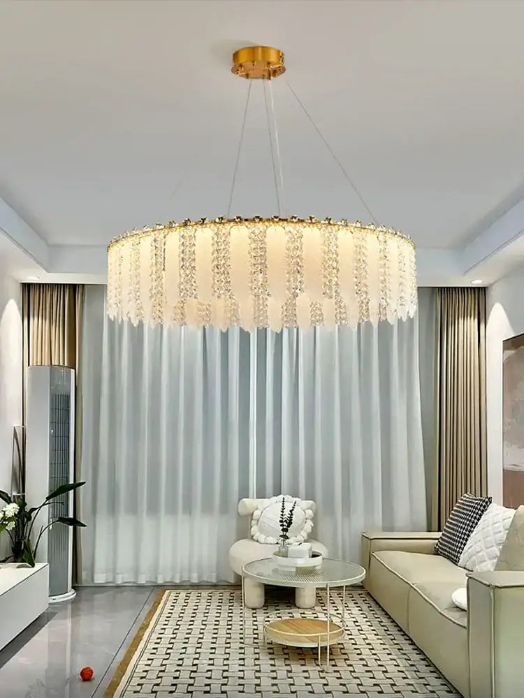 French cream wind crystal chandelier – living room gold pendant light