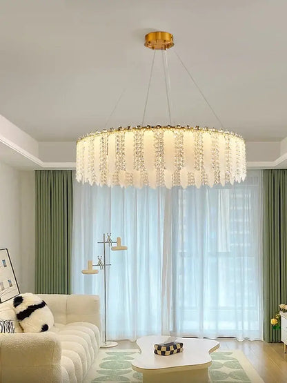 French cream wind crystal chandelier – living room gold pendant light