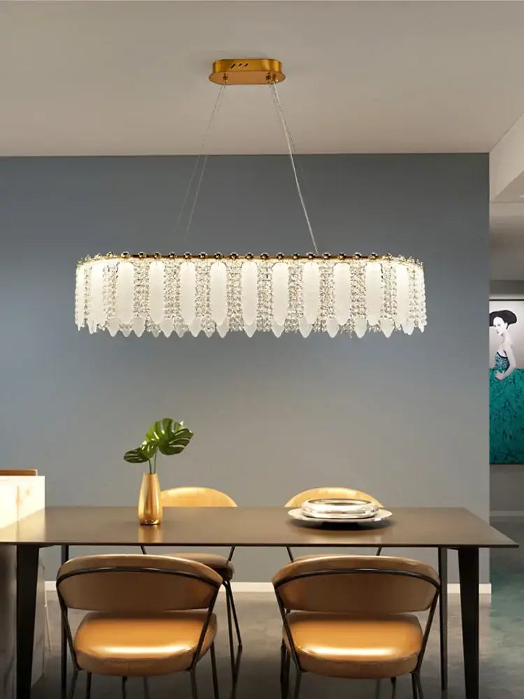 French cream wind crystal chandelier – living room gold pendant light