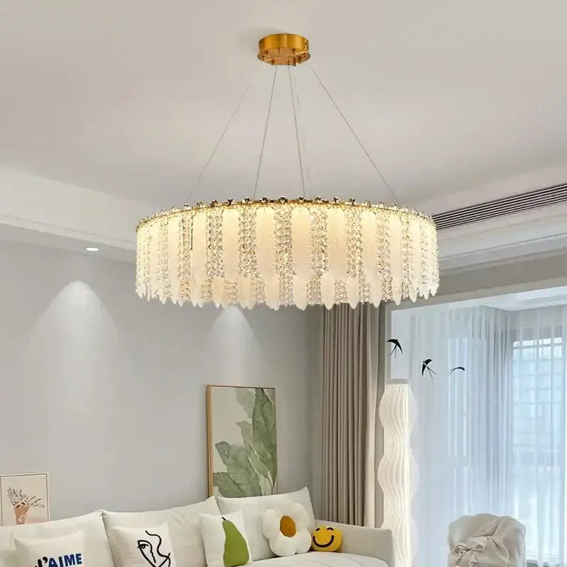 French cream wind crystal chandelier – living room gold pendant light
