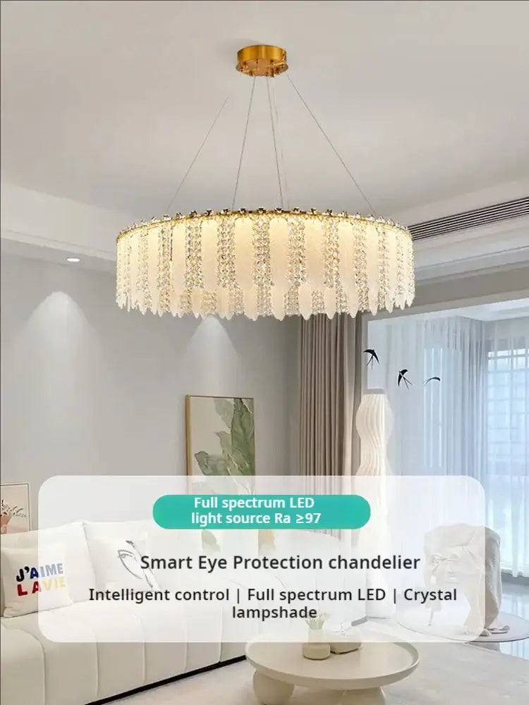 French cream wind crystal chandelier – living room gold pendant light