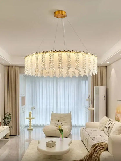 French cream wind crystal chandelier – living room gold pendant light