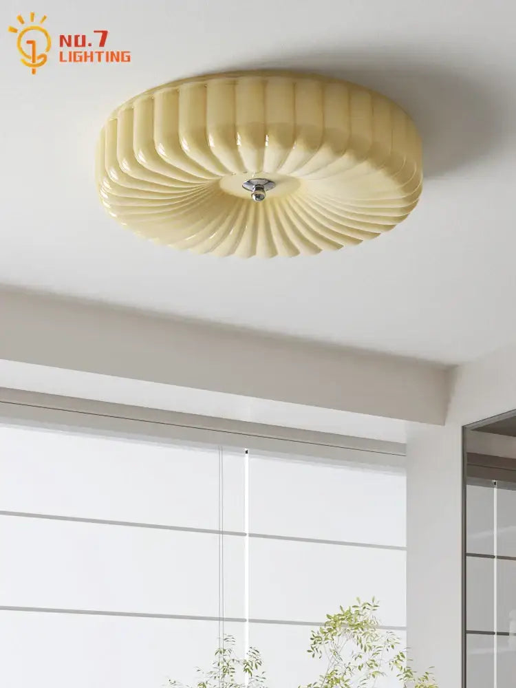 French cream wind ribbed glass ceiling lamp bedroom chrome fixture