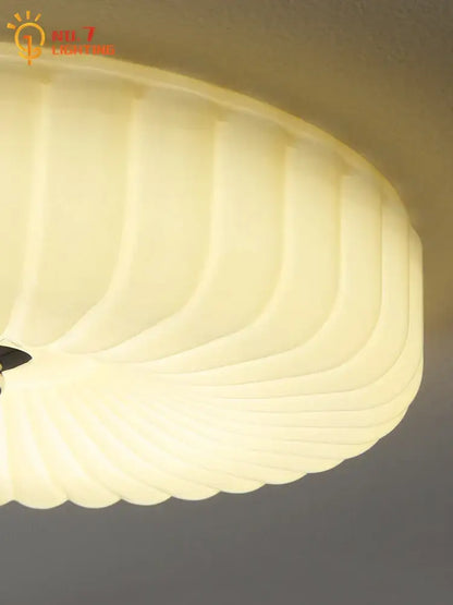 French cream wind ribbed glass ceiling lamp bedroom chrome fixture