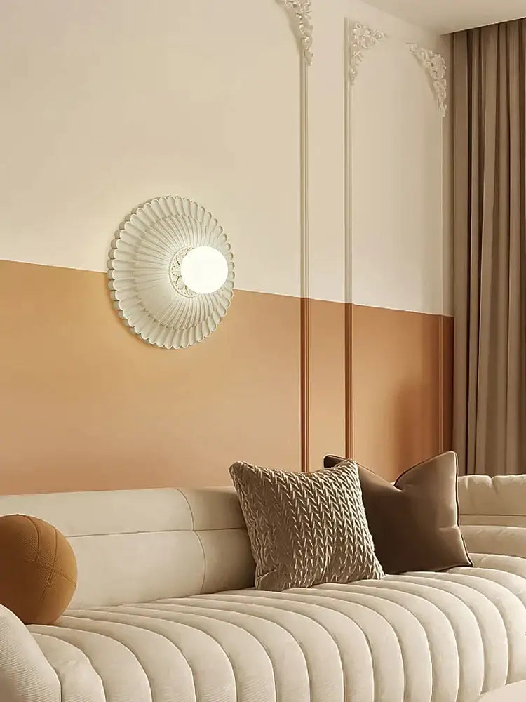 French cream wind sunburst wall lamp for bedroom french cream