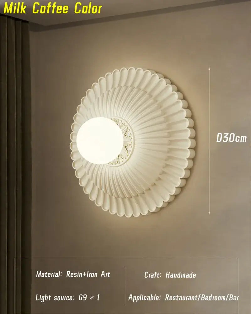 French cream wind sunburst wall lamp for bedroom french cream