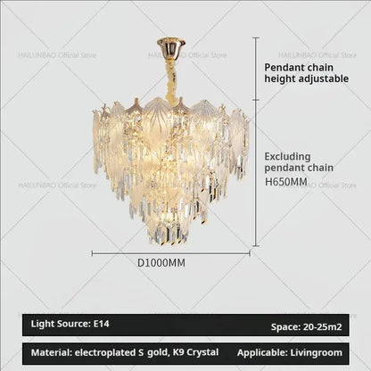 French crystal chandelier cream leaf pendant light dining room