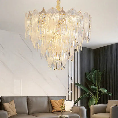 French crystal chandelier cream leaf pendant light dining room
