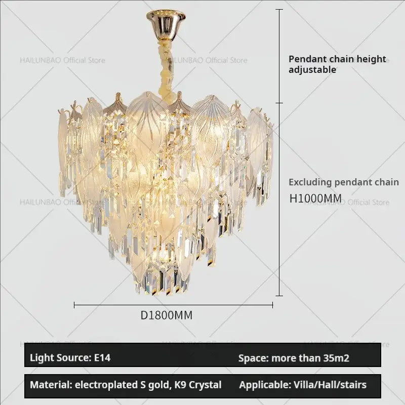 French crystal chandelier cream leaf pendant light dining room