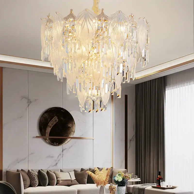 French crystal chandelier cream leaf pendant light dining room