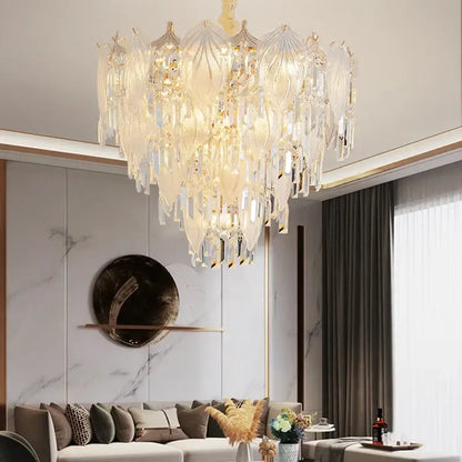 French crystal chandelier cream leaf pendant light dining room