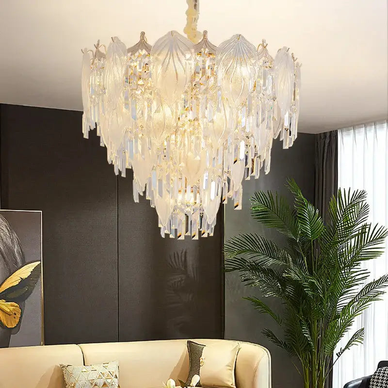 French crystal chandelier cream leaf pendant light dining room