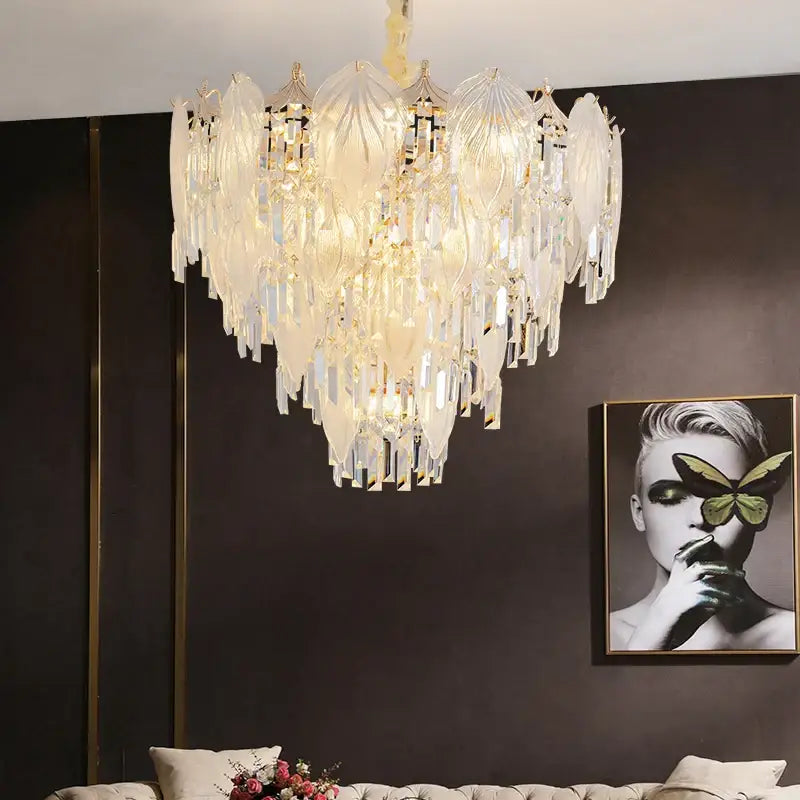 French crystal chandelier cream leaf pendant light dining room