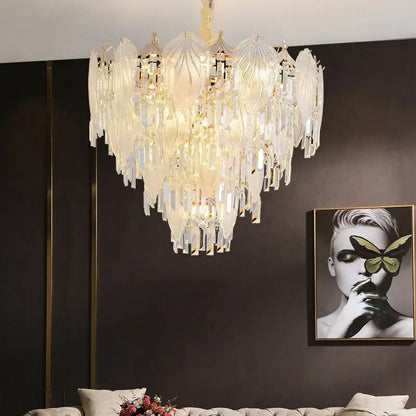 French crystal chandelier cream leaf pendant light dining room