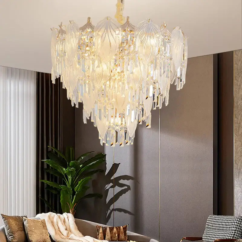 French crystal chandelier cream leaf pendant light dining room