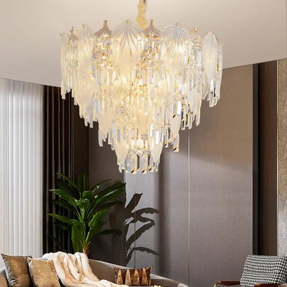 French crystal chandelier cream leaf pendant light dining room