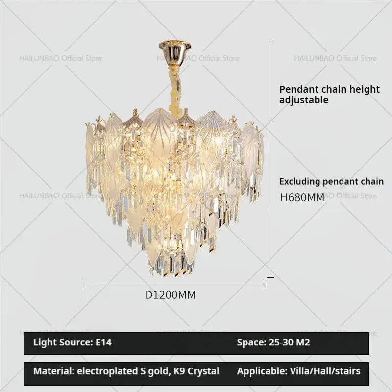 French crystal chandelier cream leaf pendant light dining room