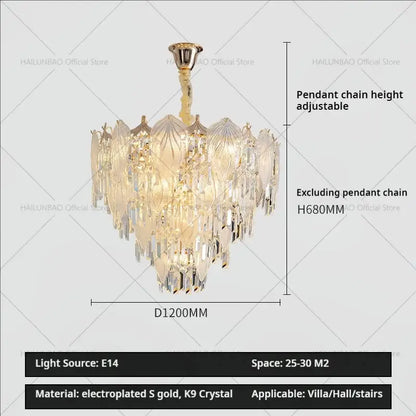 French crystal chandelier cream leaf pendant light dining room