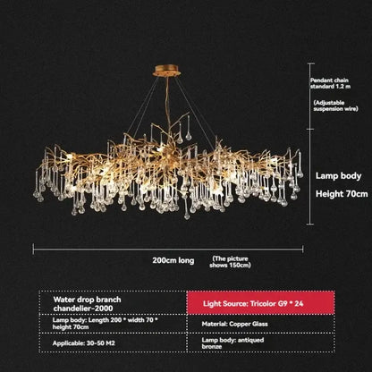 French crystal chandelier gold branch light dining room