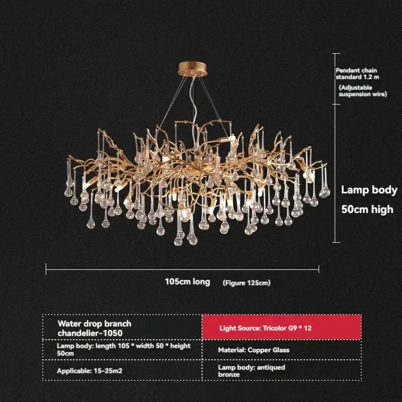 French crystal chandelier gold branch light dining room