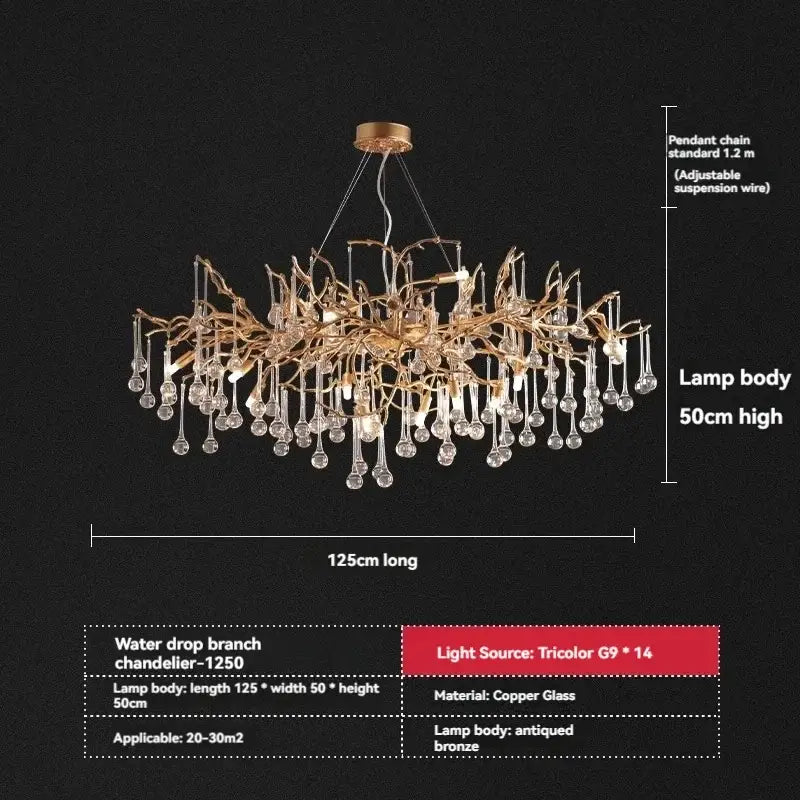 French crystal chandelier gold branch light dining room