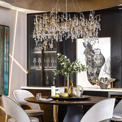 French crystal chandelier gold branch light dining room