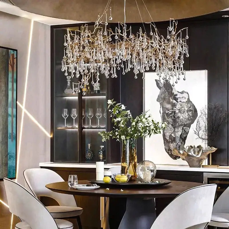 French crystal chandelier gold branch light dining room