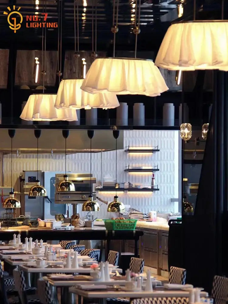 French design led pleated fabric pendant lights for dining room