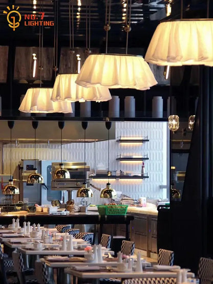French design led pleated fabric pendant lights for dining room
