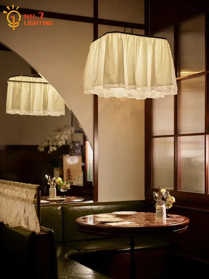 French design led pleated fabric pendant lights for dining room