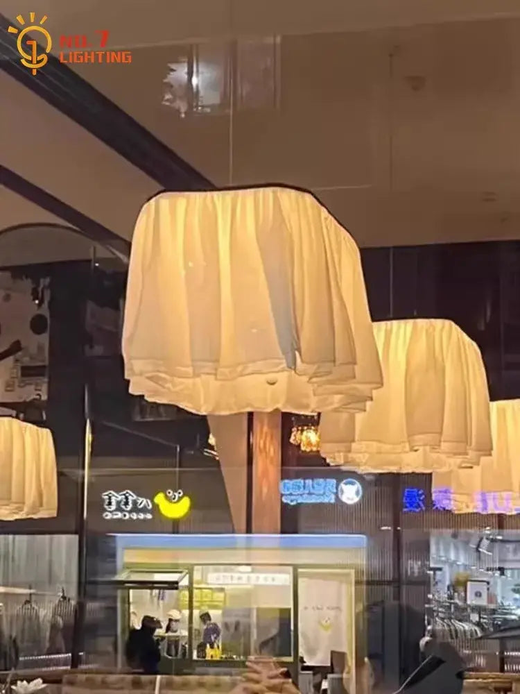 French design led pleated fabric pendant lights for dining room
