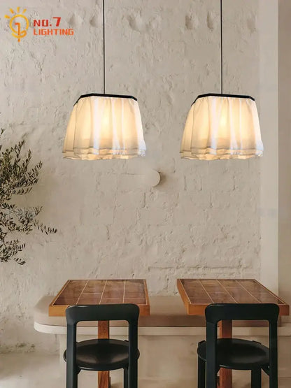 French design led pleated fabric pendant lights for dining room
