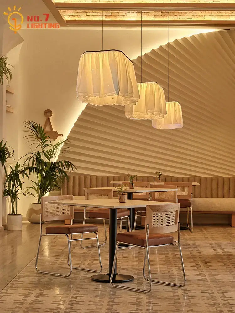 French design led pleated fabric pendant lights for dining room