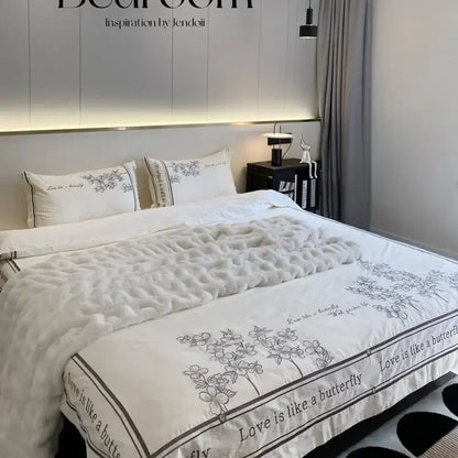 French embroidered cotton bedding set cream & black bedroom decor