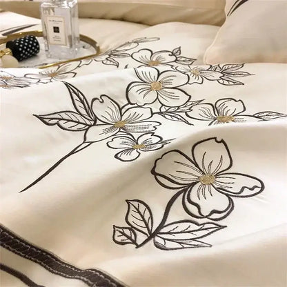 French embroidered cotton bedding set cream & black bedroom decor