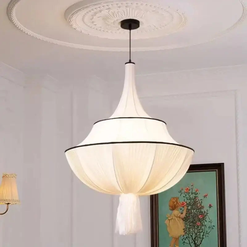 French fabric creamy e27 foyer chandelier bedroom light