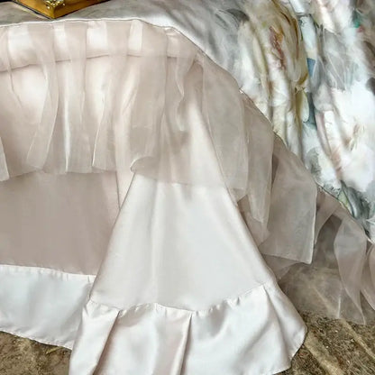 French flowers lace ruffles blush pink bedding set bedroom duvet
