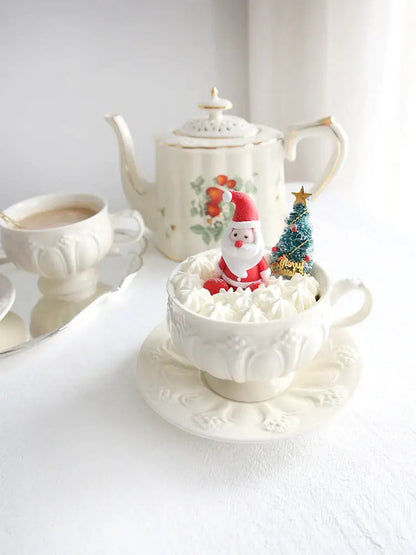 French garden cream floral ceramic tea cup and saucer dining room set