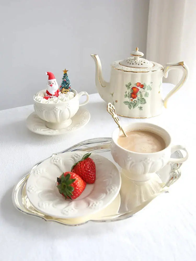 French garden cream floral ceramic tea cup and saucer dining room set