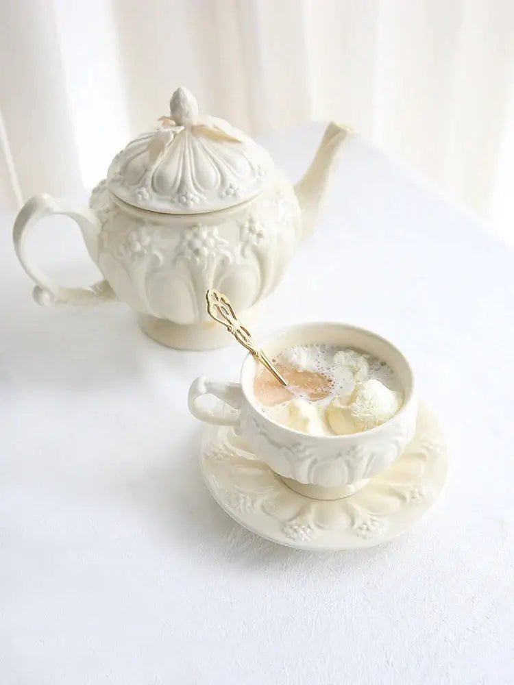 French garden cream floral ceramic tea cup and saucer dining room set